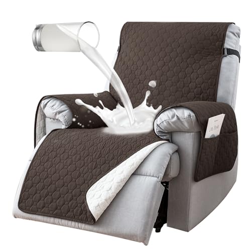 ocellie Funda de sillón Relax reclinable impermeable 100 % antideslizante para sillón de 1 plaza con 5 bolsillos, marrón, 25 pulgadas
