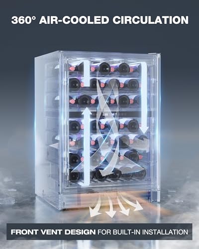 Image of 24 Inch Dual Zone Wine Fridge, 55-Bottle Wine Fridge Under Counter with Glass Door for Built-In or Freestanding, Wine Cooler Refrigerator with Removable Wooden Shelves, for Home /Bar /Office (Black)