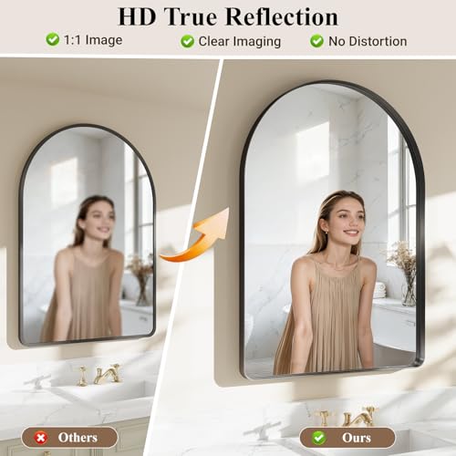 Arched Bathroom Mirror, 20"x30" Black Mirror for Wall Mounted Vanity Mirror for Over Sink with Tempered Glass, Aluminum Alloy Deep Frame, Farmhouse for Bedroom, Entryway, Living Room — view 2