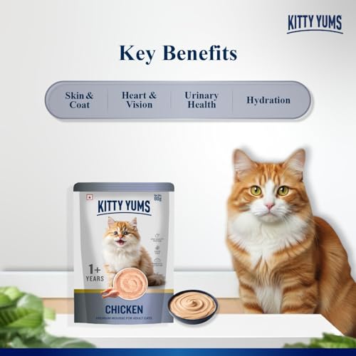 Image of Kitty Yums Adult Cat Wet Mousse 80g | Chicken | Rich in Protein | Promotes Hydration & Easy to Digest | Grain Free | No Artificial Flavours | Packed with Essential Vitamins & Antioxidants