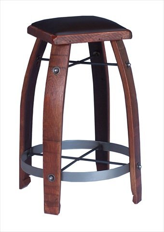 2 Day Designs 818C30 30 inch Wine Barrel Stave Stool with Chocolate Leather Seat