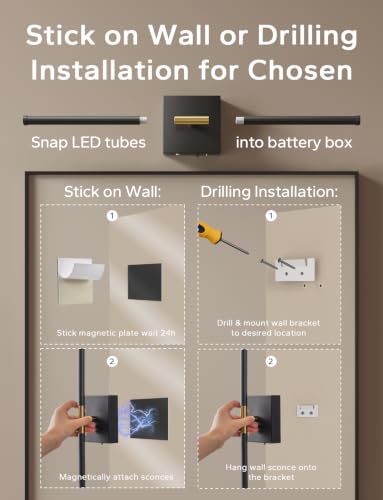 Image of KARTOOSH Peel and Stick Wall Sconces Battery Operated Set of 2, Black&Gold
