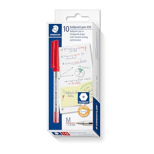 Staedtler 430 Lot de 10 stylos à bille moyens rouge pour traçage net et régulier