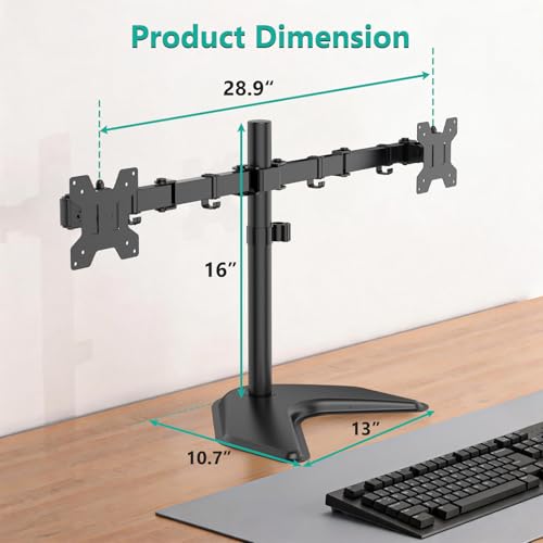 Image of WALI Dual Monitor Stand for Desk, Monitor Stands for 2 Monitors up to 27 inch, Mount Fits up to 22lbs, Free Standing Full Motion Arm for Desk (MF002), Black