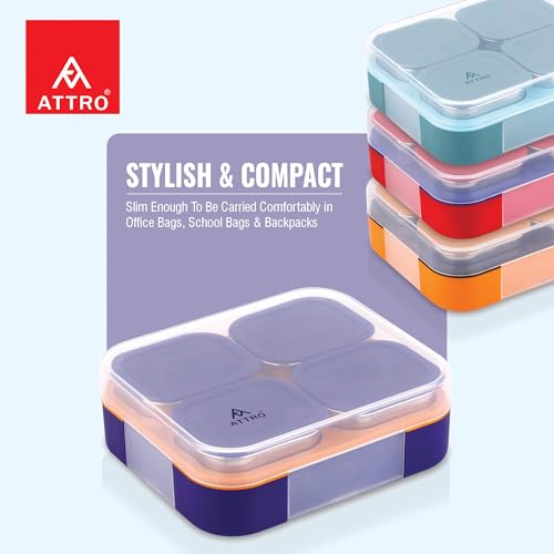 Image of ATTRO Admire-4 Insulated Lunch Box | 4 Removable Stainless Steel Containers with Lids | BPA-Free, Food Grade, Leak-Proof| Ideal for School, Office & Outdoor Use| 800ml, Purple Bloom