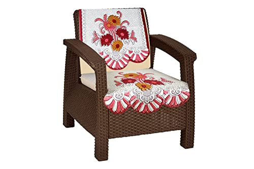 Image of The Furnishing Tree Cotton Floral Knitted Pattern 10 Pieces 5 Seater Sofa Cover Set Maroon