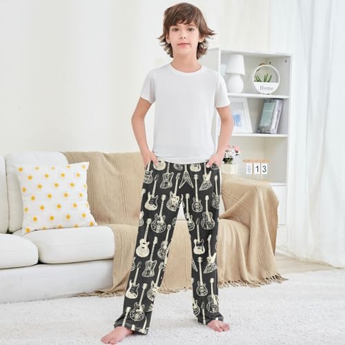 Boy's Pants White Black Guitar Jogger Pants Elastic Waist Long Bottoms Trousers with Pockets 6-14 Years 5