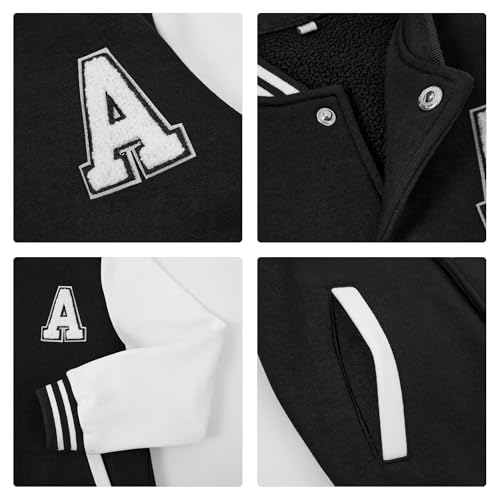 Image of Volunboy Kids Baseball Jacket Varsity Letterman Coat Fall Winter Fleece Bomber Vintage Outerwear