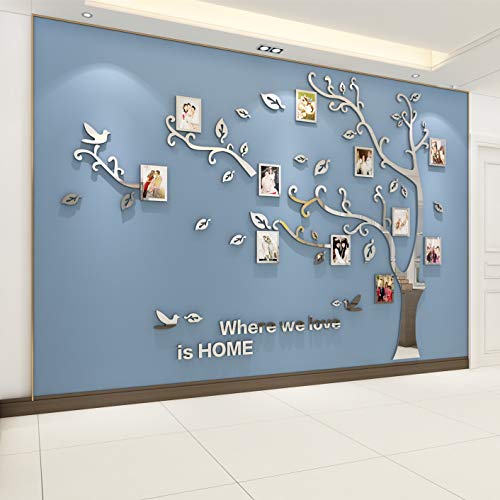 3D Tree Wall Stickers - DIY Photo Frame Tree Wall Decal Family Photo Frame Sticker Murals Wall Décor for Nursery Living Room Bedroom TV Background Home Decorations (XXL:131x95in,Silver Left)