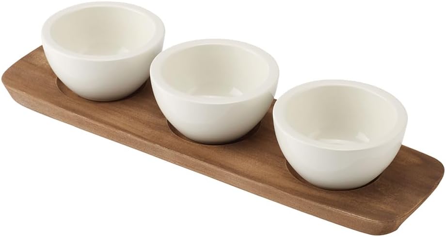 Artesano Original Small Dip Bowl Set, 4 Pieces, Premium Porcelain/Wood, White