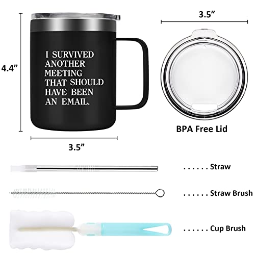 Gtmileo I Survived Another Meeting That Should Have Been An Email Insulted Coffee Mug, Christmas Birthday Office Gag Gifts For Coworkers Boss Dad Men Friends, 12Oz Stainless Steel Coffee Mug, Black #TOP6