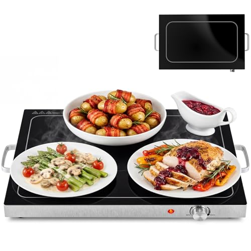 OLIXIS Warming Trays for Buffets Party, Electric Warming Tray with Adjustable Temperature Control, Large 25' x 15' Full Glass-Top Food Warmer for Party Buffet, Wedding, Holiday and Home Dining, Black