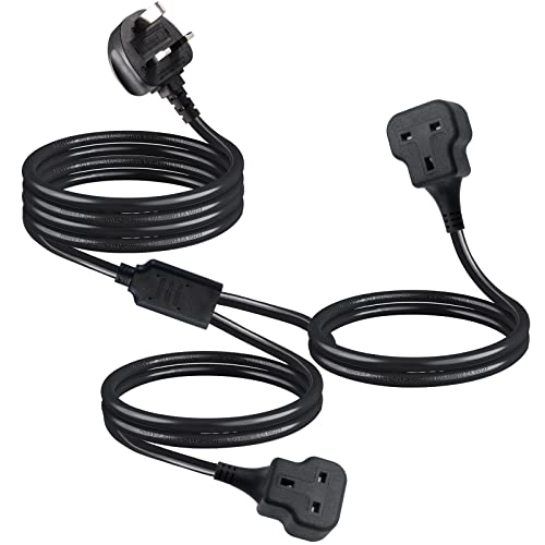 2 Way Gang Extension Lead 2.5M, KC CABLE Double Socket UK Mains Power Extension cords 13A UK 3Pin Fused Plug male to female Y splitter Power Strip,Extension for Travel, Home, Office, Black…