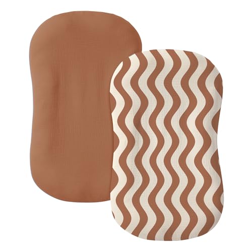 Image of guruixu Muslin Baby Lounger Cover 2 Pack, 100% Cotton Infant Replacement Cover, Soft & Breathable Replacement Slipcover, Compatible with Snuggle Me Lounger (Terracotta,Terracotta Wave)