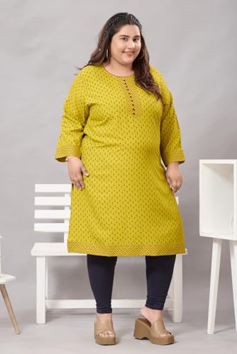 Image of DARIKA Colour Kalamkari Print Kurti for Women in Pine Cotton Plus Size & Small Size.