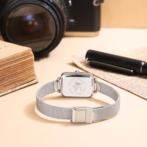 Image of London Fog Victoria Collection Analog Quartz Watch for Women with Textured Dial, Rectangular Metal Case, Mineral Glass, Mesh Strap & Water Resistant - LFW20006