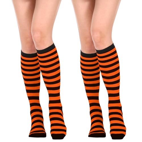 HaiFafafaing - HaiFafafaing 2 Paar Halloween Kniestrümpfe Damen Gestreifte Knee High Socks Strümpfe Ringelstrümpfe Lange Gestreifte Socken Für Schule Halloween Cosplay Party Mädchen Frauen - -27%