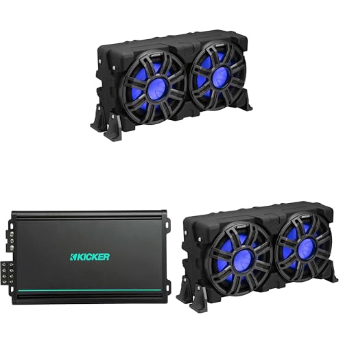 Kicker (2) 51MWLE104 - MWE 10-Inch Loaded Premium Marine Sub Encl w/Passive Radiator 4ohm & 48KMA6004 Marine Amp Bundle