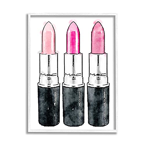 Stupell Industries Three Pink Lipsticks, Design by Amanda Greenwood White Framed Wall Art, 24 x 30