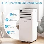 COSTWAY climatiseur portable 8000 BTU, unité de climatisation portable 4-en-1 avec déshumidificateur, ventilateur, mode sommeil, télécommande et minuterie 24H, refroidit des pièces jusqu'à 350 pi², kit d'installation de fenêtre inclus
