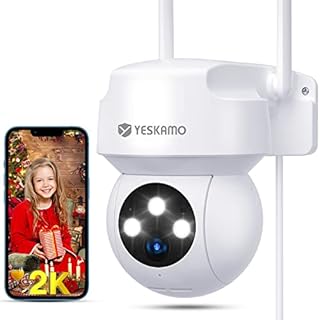 2K PTZ Security Camera Outdoor with Auto Track, YESKAMO Wireless WiFi Wired Ultra HD 3MP Pan-Tilt CCTV Camera with 360° View,Color Night Vision 2 Way Audio IP66 Waterproof, Siren for Home Surveillance