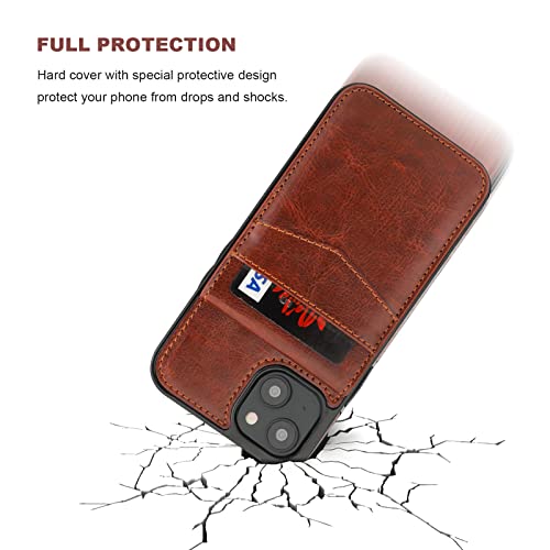 Image of KIHUWEY for iPhone 13 Case Wallet Compatible with MagSafe Wireless Charging, Credit Card Holder, RFID Flip Leather Magnetic Clasp Kickstand Heavy Duty Protective Cover 6.1 Inch (Brown)