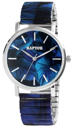 Raptor Colorful Edition Ausgefallene Damenuhr Bunt | Armbanduhr Damen außergewöhnlich mit Zugarmband | Besondere Damenarmbanduhr – Modische Uhr Frauen Senioren (schwarz blau)