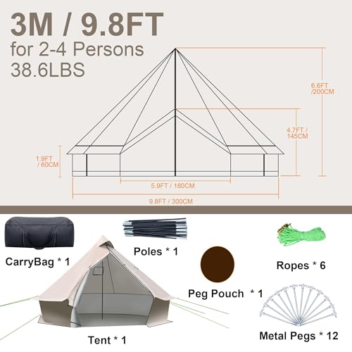 Yurt Tent, 118 x 118 x 79 in, 4-Season Camping Tent with Stove Jack, 2-3 Person Oxford Tents, Waterproof Bell Tent and Windproof, Easy Setup,Traveling Hiking Picnic - Image 2
