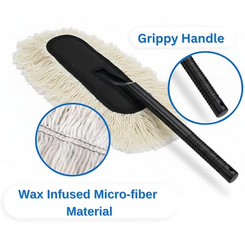 Image of EZ Wave Car Duster with Ceramic Wax Infused Scratch-Free Cleaning | Easy Grip Handle | Premium Car Cleaning Tool | Effortless Dust Removal for Car & Bike (2 Pack)