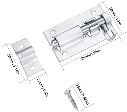 4 Pcs Door Bolt, Door Bolt Lock Latch, 2 Inch Stainless Steel Heavy Duty Barrel Sliding Latch Lock, Strong Door Security Bolts with Screws for Shed Doors, Gates, Outhouse Doors, Bathroom(50mm, Silver)