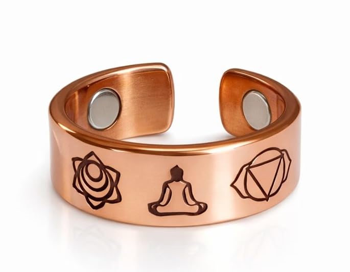 Seven Chakra Copper Magnetic Ring, Adjustable Ring Design, Unisex