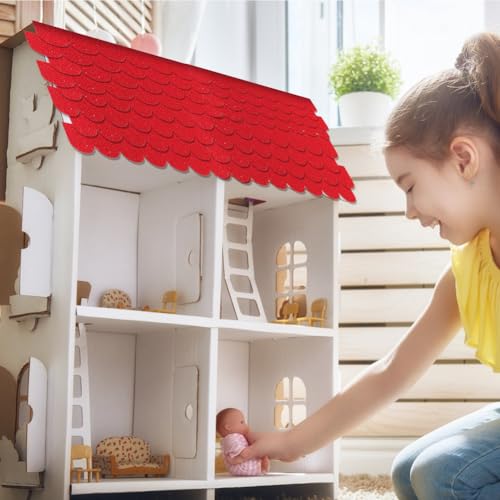 Dachschindeln für Vogelhaus, 32 Stück Dachpappe selbstklebend,Bitumenschindeln, Mini Dachziegel für Nistkasten, Hasenstall, Insektenhotel, Baumhaus (Rot, 32 Stück)