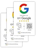 Review Card - Tarjetas de revisión (3 unidades) - Tap para reseñas instantáneas - Compatible con todos los teléfonos - Smart Tap reutilizable NFC y QR - Boost Business Reviews - Alimentado por tarjeta