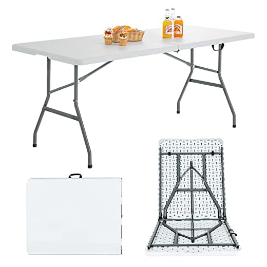 Goplus 6ft Folding Table, Indoor Outdoor Foldable Plastic Folding Tables, Heavy-Duty Rectangular Fold Up Table w/Handle, Portable Utility Card Table for Picnic, Party, Dining, Camping, Beach, White