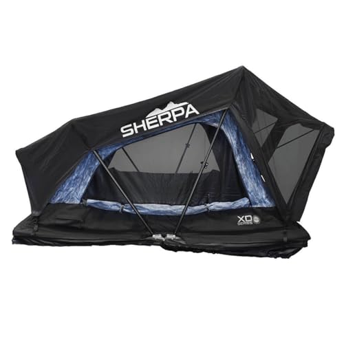 Overland Vehicle Systems XD Sherpa Soft Shell Aluminum Hard Shell Hybrid Roof Top Tent with Blackout Kit - Grey Body & Black Rainfly (XD Sherpa S3S 3 Person Tent)