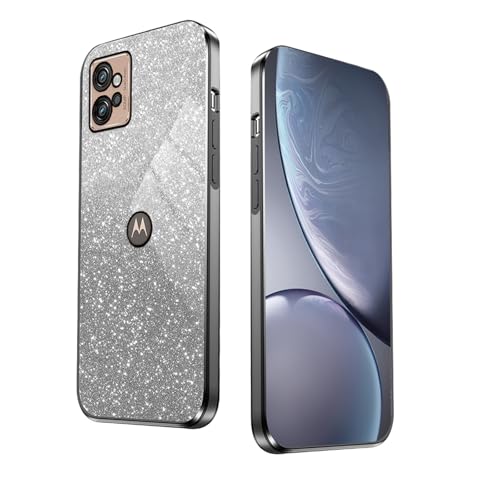 WBWONE Glitter Funda para Motorola Moto G32, Borde Electroplateado, Antigolpes Carcasa Suave con Pegatinas Brillantina, Resistente a Arañazos Case - Negro