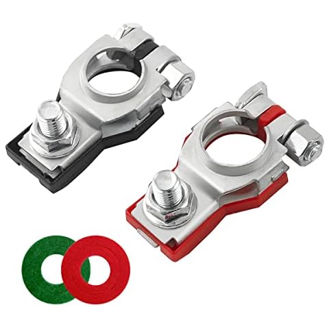 AUCELI Battery Terminal Connector, Top Post Battery Cable Terminal Clamp Set, Positive and Negative 1 Pair with 2 Washers, Good Contact Corrosion Resistance Car Accessories for SUV Van Motorcycle Cover