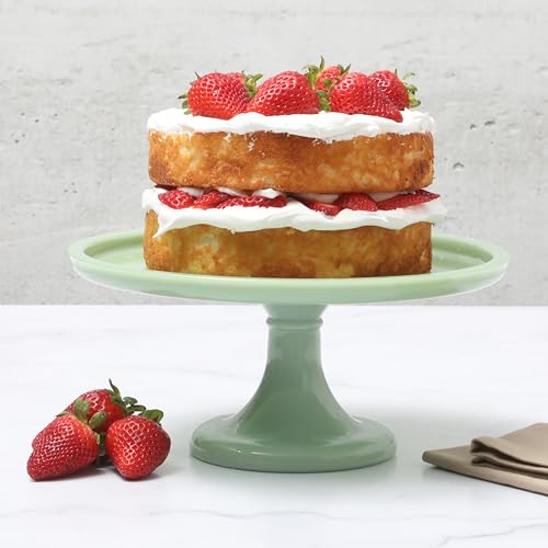 Martha Stewart Highbrook 10-Inch Jadeite Cake Stand with Glass Dome – Vintage-Style Pedestal Dessert Plate for Cakes (up to 8.5\") and Pastries, Decorative Covered Serving Platter