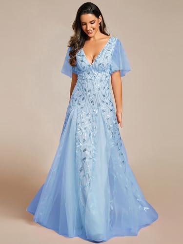Image of Ever-Pretty Women's Sequin Formal Dresses Evening Gown Sparkly V-Neck Short Sleeve Floor Length Mother of The Bride Dress 736
