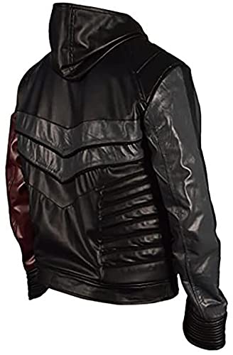 Mens LAB RATS Jackson Williams Leo Dooley Cosplay Bomber Hooded Black Faux Leather Jacket2