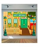 Happy Birthday for Boys and Girls Photography Background Cartoon Street Theme Brick Wall Children's Baby Party Baby Shower Decoration Photo Booth Props 7 x 5 Ft