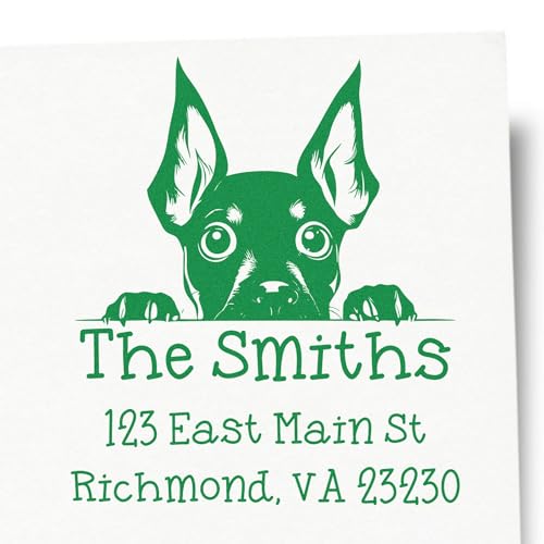 Miniature Pinscher Puppy Wood Handle Return Address Stamp - Rubber Stamp | Personalized Return Address Stamp. Wood Stamp Ink Pad. Any standard pad works. Personalized to your text. Nothing preset.