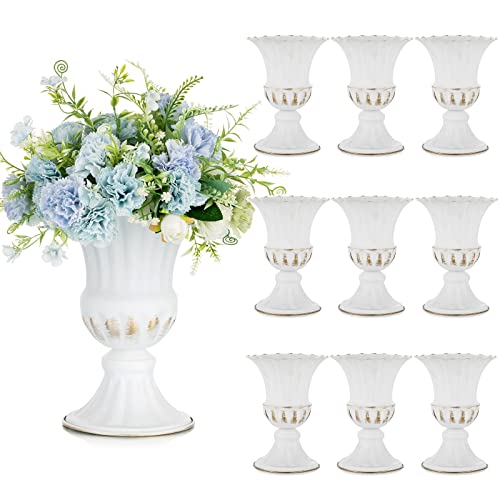 Sziqiqi Metal Vases for Fake Fresh Flowers Rustic White Flower Pot for Indoor Outdoor Elegant Floral Plant Holder Bulk for Garden Wedding Home Farmhouse Decor 9in