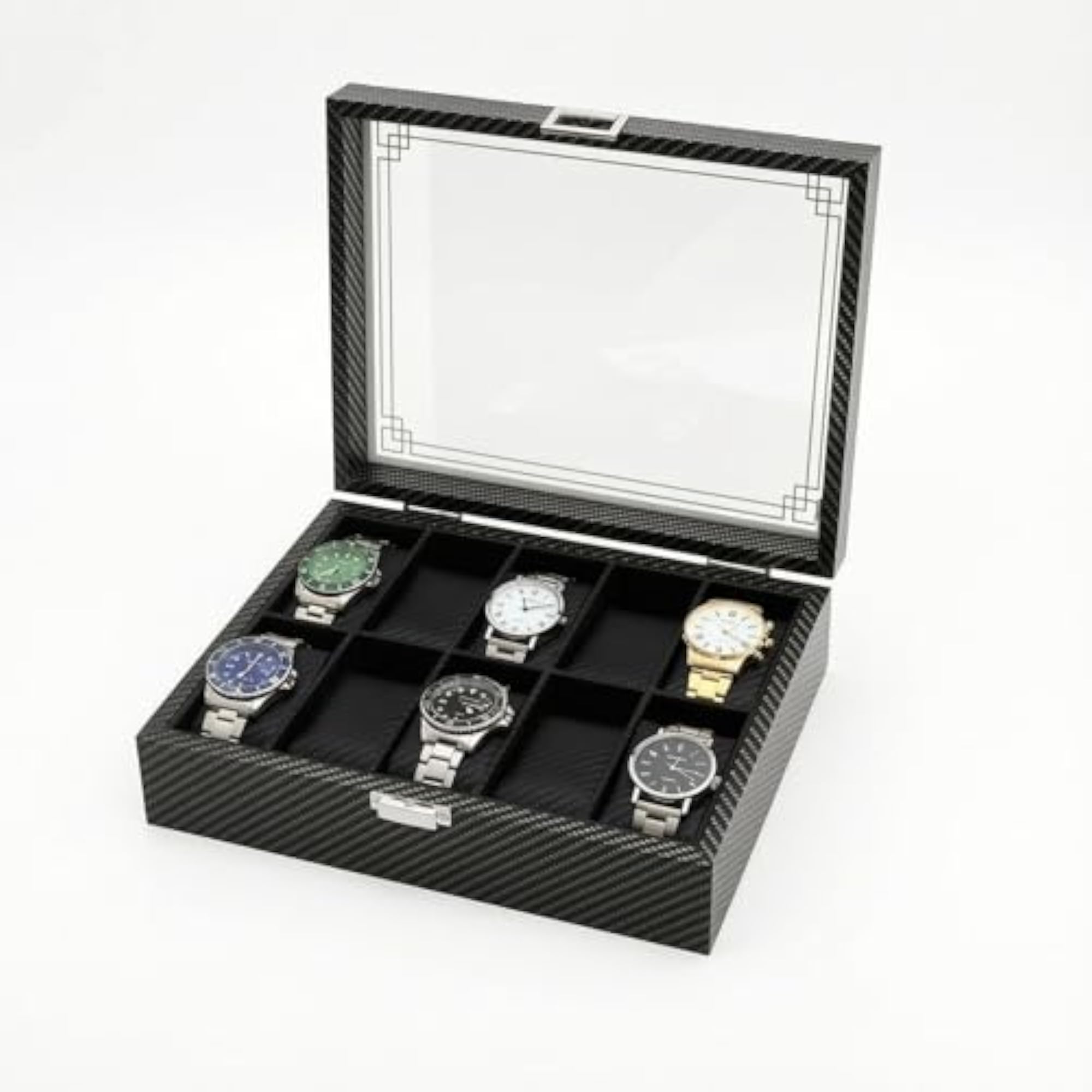 Transparent Lid Watch Box, 10 Slots