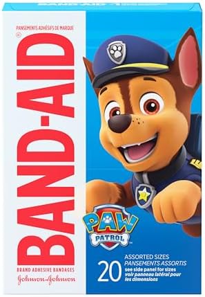 Band-Aid Brand Adhesive Bandages for Minor Cuts & Scrapes, Wound Care Featuring Nickelodeon Paw Patrol Characters for Kids and Toddlers, Assorted Sizes 20 ct