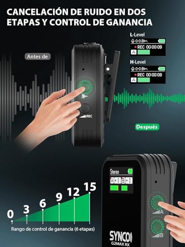 Miniatura 6 de Synco G2 A2 Max Micrófono Solapa Inálambrico 2.4ghz 492ft 8h Para Clase Online Vlog Youtube Para Dslr Teléfono Portátil, Wireless-Lavalier-Microphone-For-Cameras