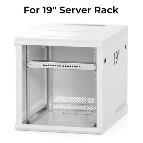 deleyCON CAT 6a Patch Panel Krosownica 16 Portów - Desktop 19 Calowy Rack Montaż Serwerowy RJ45 Ekranowany - TIA568A TIA568B - Jasnoszary