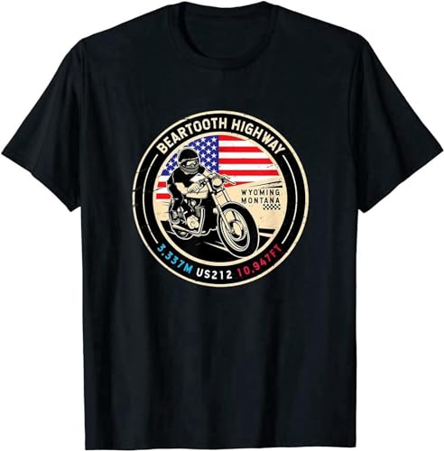LUJIEBAO Beartooth Highway US Highway National Scenic Byway 212 Retro O-Neck Unisex Short Sleeve T-Shirt Black XXL