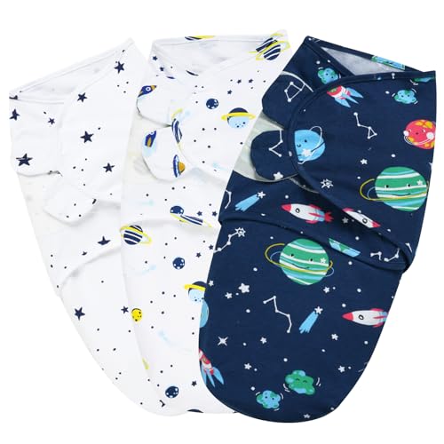 Image of PHF 100% Cotton Swaddle Sleep Sacks for Newborn, 3 Pack 0-3 Months for Boys and Girls, Easy Adjustable Blanket Wrap, Baby Essentials (Space)