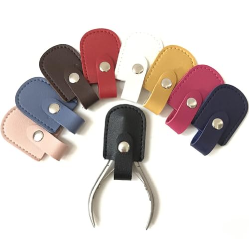 5Pcs PU Leather Nail Scissors Protective Cover Sleeve Portable Cuticle Nipper Head Cover Toenail Clippers Trimmer Protector Cover Sleeve Pedicure Tools for Nail Salon and Home Use, Random Color